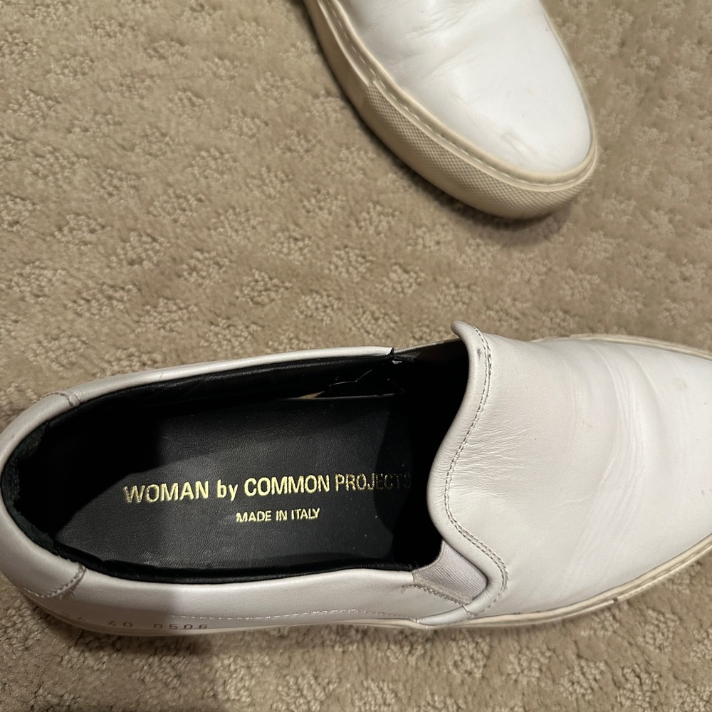Common Projects Woman by Common Projects White Leather Slip on Sneakers Size 40